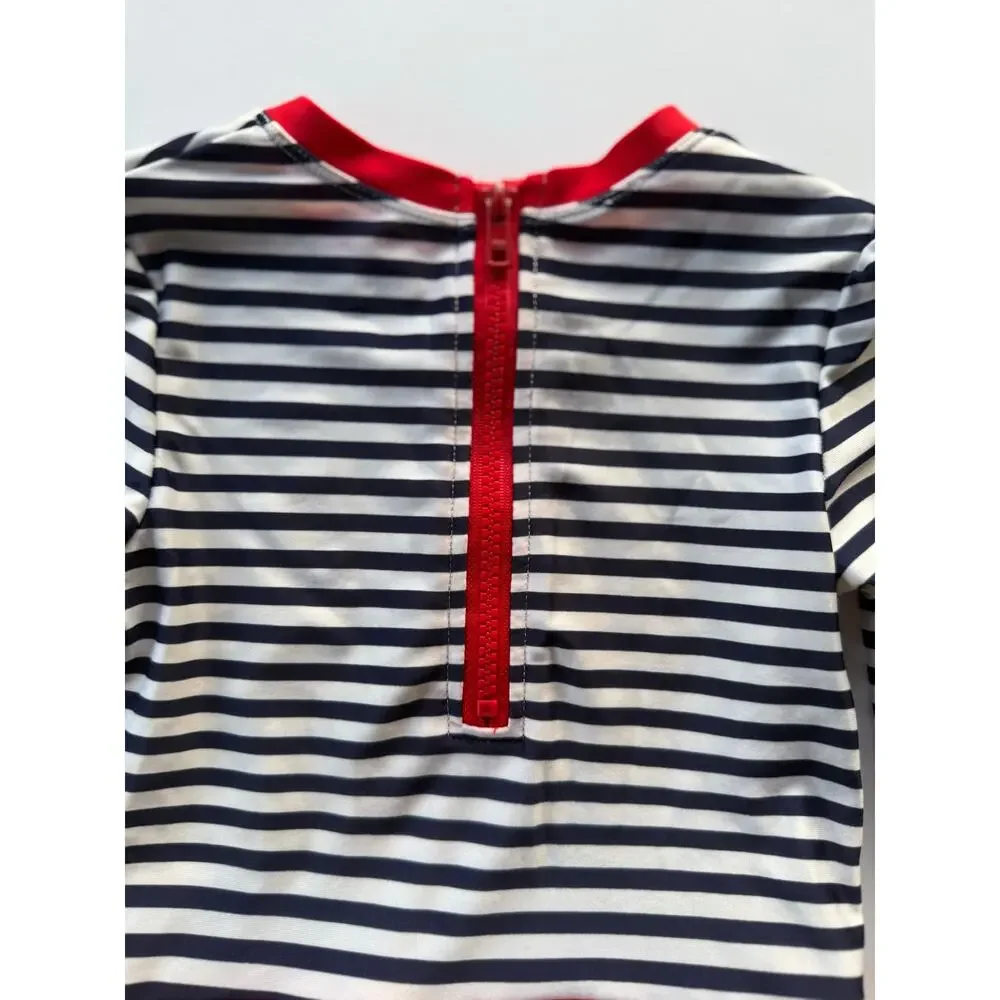 Nautical red black white striped bathing suit 5T snap crotch